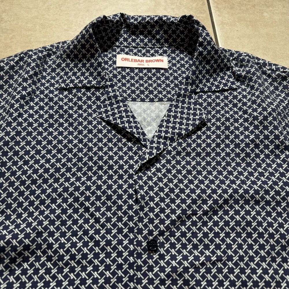 Orlebar Brown Button Down Shirt Men's M Blue AOP Short Sleeve Linen Viscose